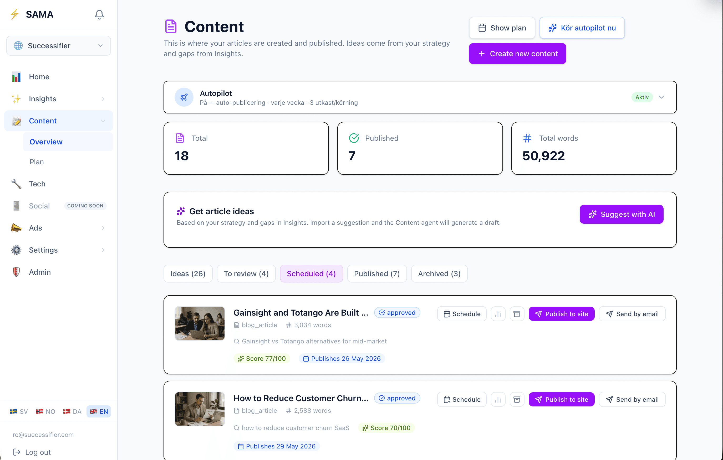 SAMA Content-dashboard, AI-driven content-pipeline