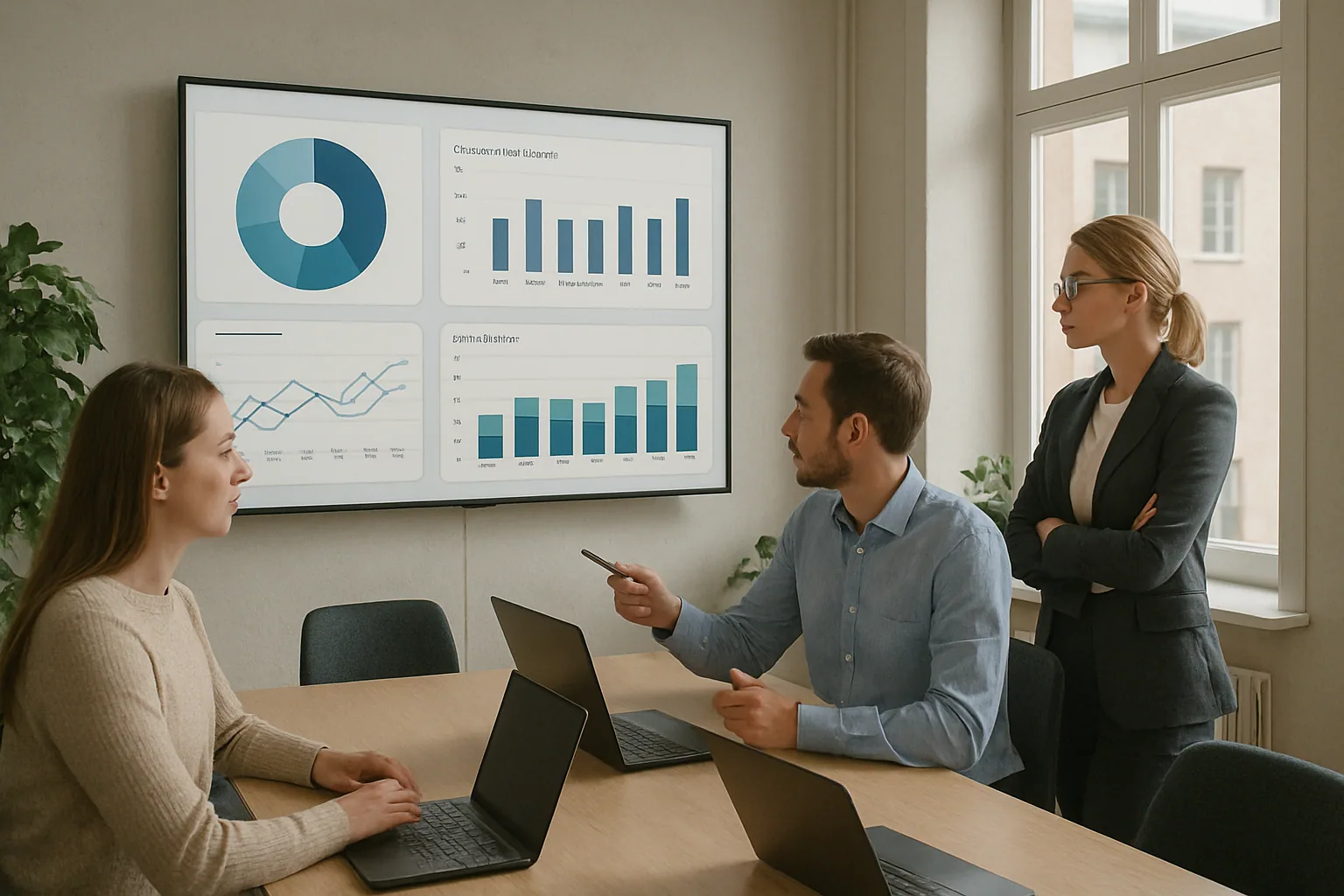 Kundtjänstteam analyserar dashboards med ärendedata inför AI-automation i svenskt kontaktcenter